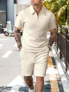 Комплект мужской из рубашки поло и шорт Manfinity Homme на молнии, бежевый