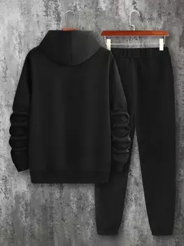 Комплект мужской из толстовки и спортивных штанов Manfinity EMRG с капюшоном и принтом, черный