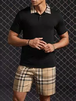 Комплект мужской из трикотажной рубашки-поло и тканых шорт Manfinity Homme, черный