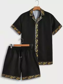 Комплект мужской Manfinity Homme с рубашкой на пуговицах и шортами на шнурке, черный