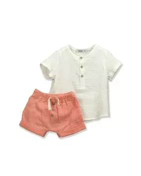 Комплект на пуговицах для мальчика с короткими рукавами BABID, оранжевый