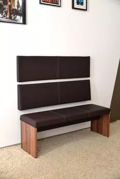 Комплект: настенная подушка S + настенная подушка на танкетке со сборочным набором 115 x 30 см, коричневая искусственная кожа Lycce