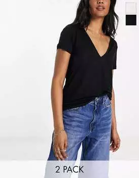 Комплект непринужденных футболок с v-образным вырезом ASOS (2 пары) черного и белого цвета