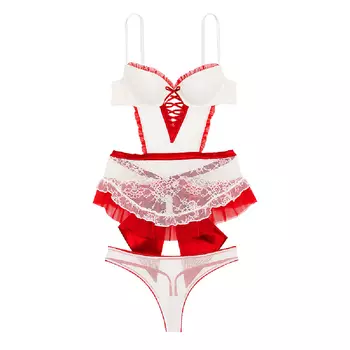Комплект нижнего белья Victoria's Secret Very Sexy Wicked La Fleur Open Back, белый/красный