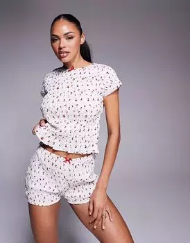 Комплект ночного белья River Island с принтом вишни, белый цвет