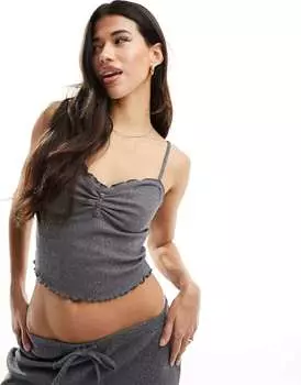 Комплект ночной рубашки темно-серого цвета с блестящей майкой в рубчик и широкими брюками Boux Avenue