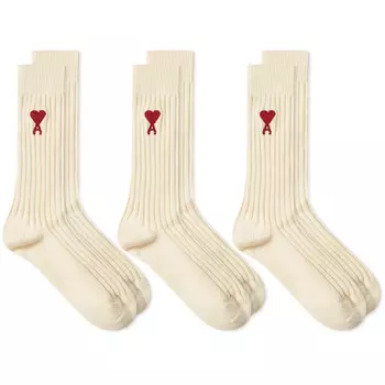 Комплект носков AMI Paris A Heart, 3 пары, кремовый