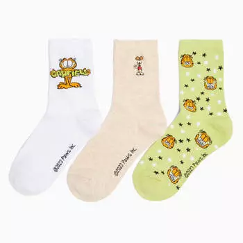 Комплект носков Bershka Garfield, 3 предмета, желтый/бежевый