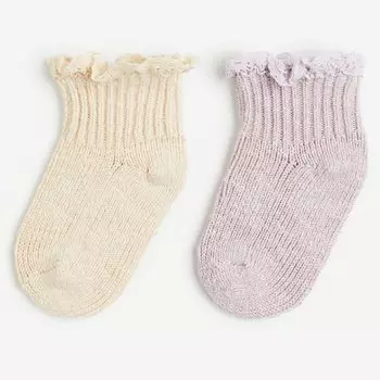 Комплект носков H&amp;M Lace-trimmed, 2 предмета, бежевый/светло-розовый