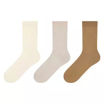 Комплект носков Uniqlo Ribbed Socks, 3 пары, кремовый/бежевый/коричневый