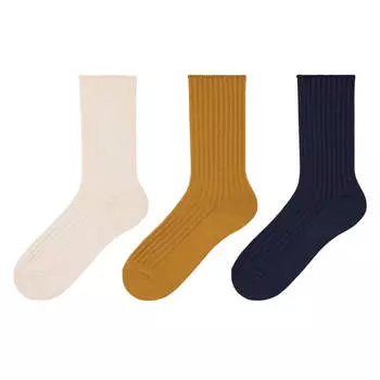Комплект носков Uniqlo Ribbed Socks, 3 пары, кремовый/оранжевый/синий