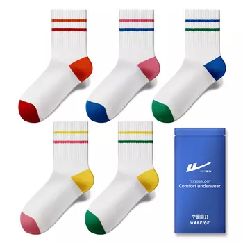 Комплект носков Warrior до середины голени унисекс, Yellow-Pink, Yellow-Dark Green, Dark Green-Dark Blue, Red-Dark Blue, Blue-Dark Blue[5 Pack]