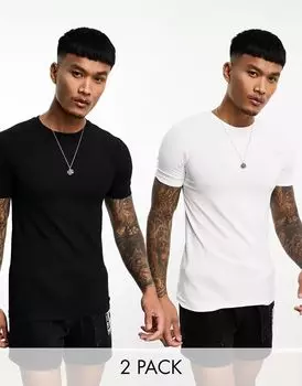 Комплект облегающих футболок с круглым вырезом ASOS (2 черно-белых цвета)