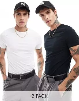 Комплект облегающих футболок с круглым вырезом ASOS DESIGN (2 черно-белых цвета)