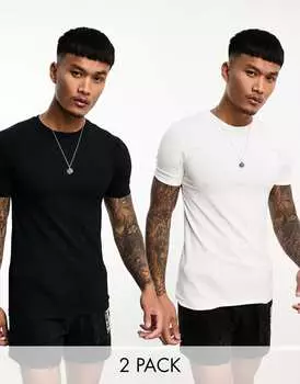 Комплект облегающих футболок с круглым вырезом ASOS DESIGN (2 черно-белых цвета)
