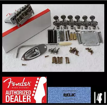 Комплект оборудования Fender American Standard USA Aged/Relic Chrome Stratocaster с тюнерами Strat 007-5091-049 007-5091-000 American Standard Stratocaster Tremolo Bridge Assembly
