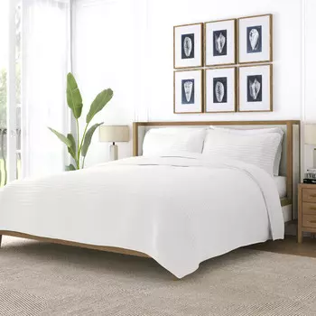 Комплект одеял с полосками и стежком латте, современное ультрамягкое постельное белье из микрофибры ienjoy Home, цвет White