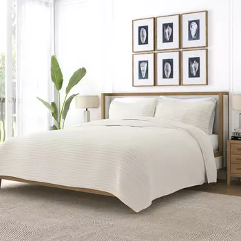 Комплект одеял с полосками и стежком латте, современное ультрамягкое постельное белье из микрофибры ienjoy Home, цвет Natural