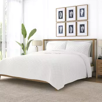 Комплект одеял с ромбовидной стежкой, сумеречный синий, современное ультрамягкое постельное белье из микрофибры ienjoy Home, цвет White