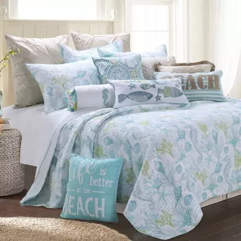 Комплект одеяла и наволочек Levtex Home Ocean Springs King, зеленый / белый