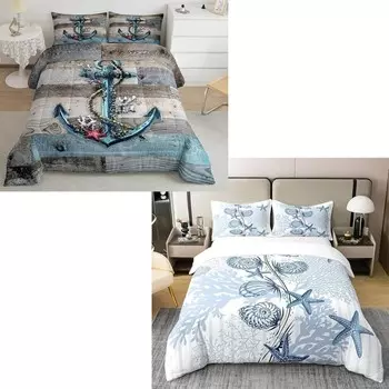 Комплект одеяла с морским якорем и акварельным хлопковым пододеяльником с океаном Castle Fairy