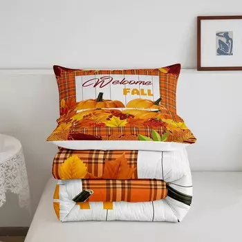 Комплект одеяла с тыквой King Happy Fall Комплект постельного белья День Благодарения Сезон сбора урожая Одеяло Подарки для детей Взрослые-подростки Erosebridal, Multi 20