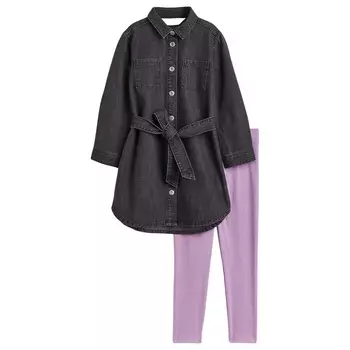 Комплект одежды H&amp;M Cotton Denim, 2 предмета, черный/фиолетовый