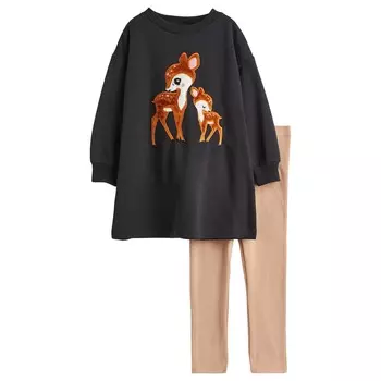 Комплект одежды H&amp;M Printed Deer, 2 предмета, темно-серый/бежевый