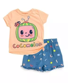 Комплект одежды из футболки и шорт JJ для маленьких девочек Cocomelon, оранжевый