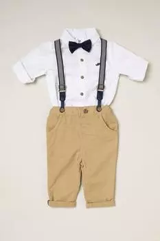 Комплект одежды из рубашки с галстуком-бабочкой и брюк с петлями Little Gent, бежевый