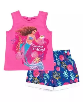 Комплект одежды из топа на бретелях и саржевых шорт для маленьких девочек, комплект из топа на бретелях и саржевых шорт принцессы Ариэль Русалки из фильма «Живой боевик» Disney, фиолетовый