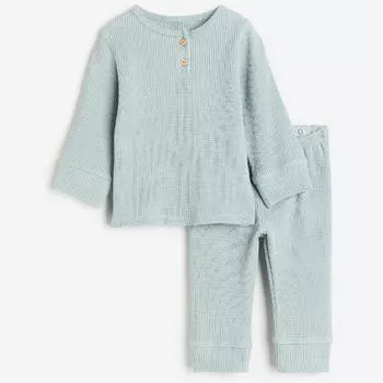 Комплект одежды штаны и футболка H&amp;M Waffled Set, светло-голубой