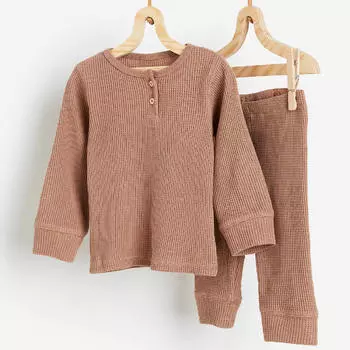 Комплект одежды штаны и футболка H&amp;M Waffled Set, темно-бежевый