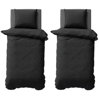 Комплект однотонного постельного белья из 4 предметов 155x220 см, черный, микрофибра, пододеяльники Mskaan