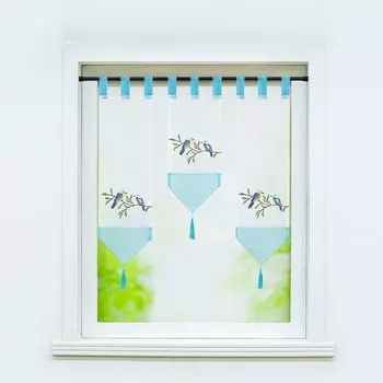 Комплект панельных штор из 3 шт., петлевая штора-бистро с вышивкой, Ш 20 см, длина 1x50 см и длина 2x70 см. Joyswahl, синий