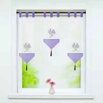 Комплект панельных штор из 3 шт., петлевая штора-бистро с вышивкой, Ш 20 см, длина 1x50 см и длина 2x70 см. Joyswahl, фиолетовый