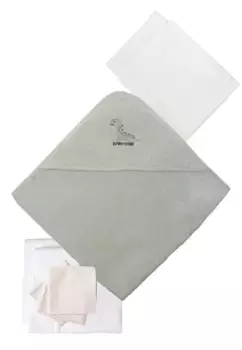 Комплект первоначального снаряжения Liliput "Динозавры", 9 предметов, с впитывающей махровой тканью и банным полотенцем с капюшоном, белый