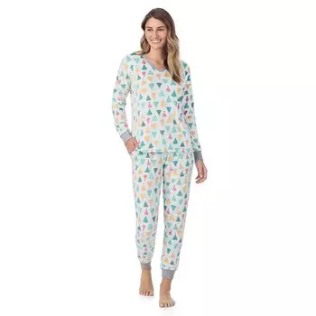 Комплект Petite Cuddl Duds из велюрового флиса с v-образным вырезом и пижамными штанами, цвет Mint Trees