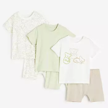 Комплект пижам H&M, 3 предмета, бежевый/светло-зеленый