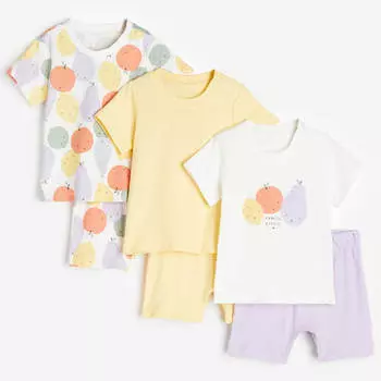 Комплект пижам H&M, 3 предмета, фиолетовый/светло-желтый