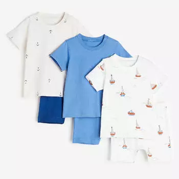 Комплект пижам H&amp;M, 3 предмета, синий/светло-серый