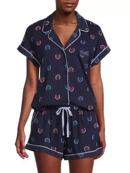 Комплект пижамный Tommy Hilfiger из двух предметов с принтом, синий