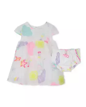 Комплект платья с принтом и чехла для подгузника для девочки Billieblush, белый