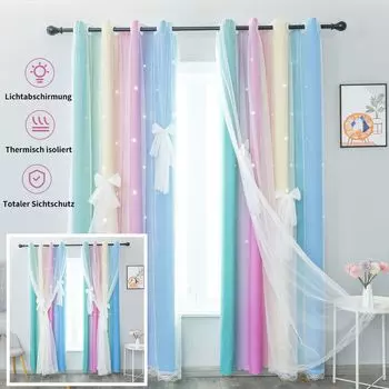 Комплект плотных штор CMYbabee из 2-х звездочных штор, двухслойные шторы с тюлевой петелькой, В 275 x Ш 130 см, радужный