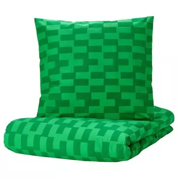 Комплект пододеяльник и наволочка Ikea Blaskata, 2 предмета, зеленый, 140x200/80x80 см
