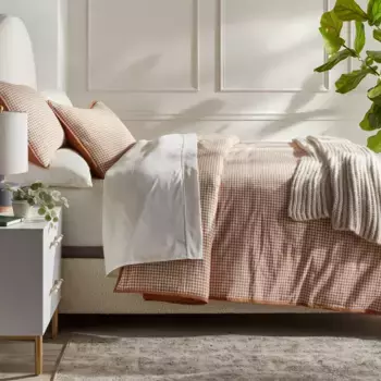 Комплект пододеяльника и наволочки в клетку Full/Queen Mini Moss Green - Threshold, цвет Camel