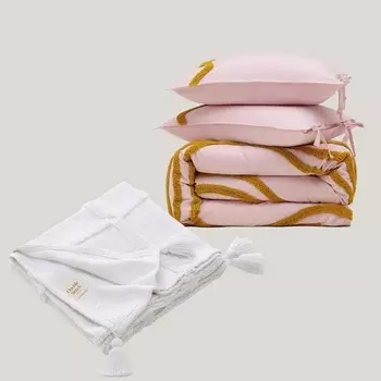 Комплект пододеяльников Double Stitch by Bedsure с хлопковым ворсом и набор покрывал Matelasse Wave, 1 комплект пододеяльников с хлопковым ворсом, 1 покрывало с хлопковым ворсом, Queen, Lilac Bloom