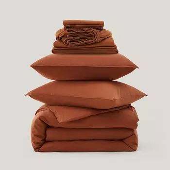 Комплект пододеяльников из хлопкового тенселя с двойной строчкой и комплект простыней из хлопкового тенселя Double Stitch by Bedsure