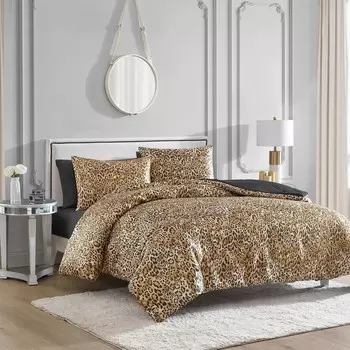 Комплект пододеяльников Juicy Couture King Leopard из атласа с принтом гепарда, состоящий из 3 предметов, можно стирать в машине, двусторонние постельные принадлежности с животным принтом, пододеяльник и комплект накладок, Duvet Sets - Leopard