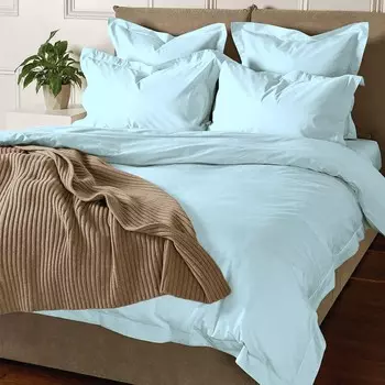 Комплект пододеяльников Pizuna из 100% хлопка Queen, плотность нитей 800, длинноштапельный хлопок, плотный сатин, с застежкой на пуговицы (пододеяльник Queen из чесаного нежно-синего хлопка), Baby Blue